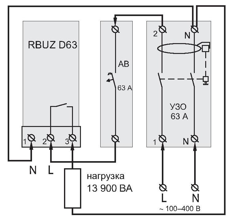Подключение автоматического выключателя и УЗО к RBUZ D63
